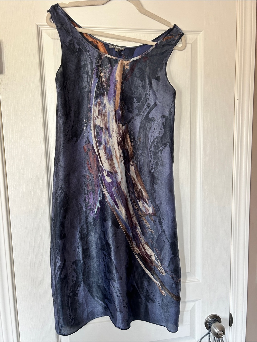 Ellen Tracy Navy Abstract Print Sleeveless Dress silk
